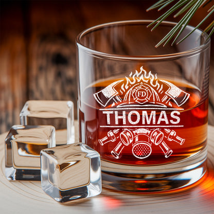 Engraved Firefighter Whiskey Set, Custom Name Decanter & Glass Gift for Heroes