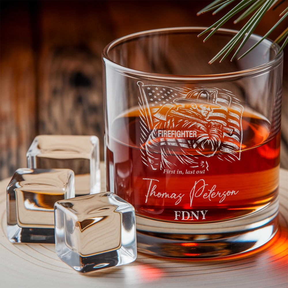 Custom Firefighter Decanter & Whiskey Glass Set, Engraved Name Gift for Firefighters