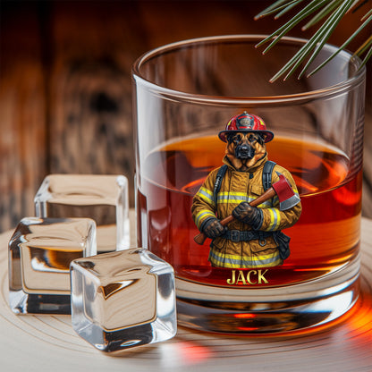Personalized Firefighter Dog Decanter Set – Custom Printed Whiskey Gift