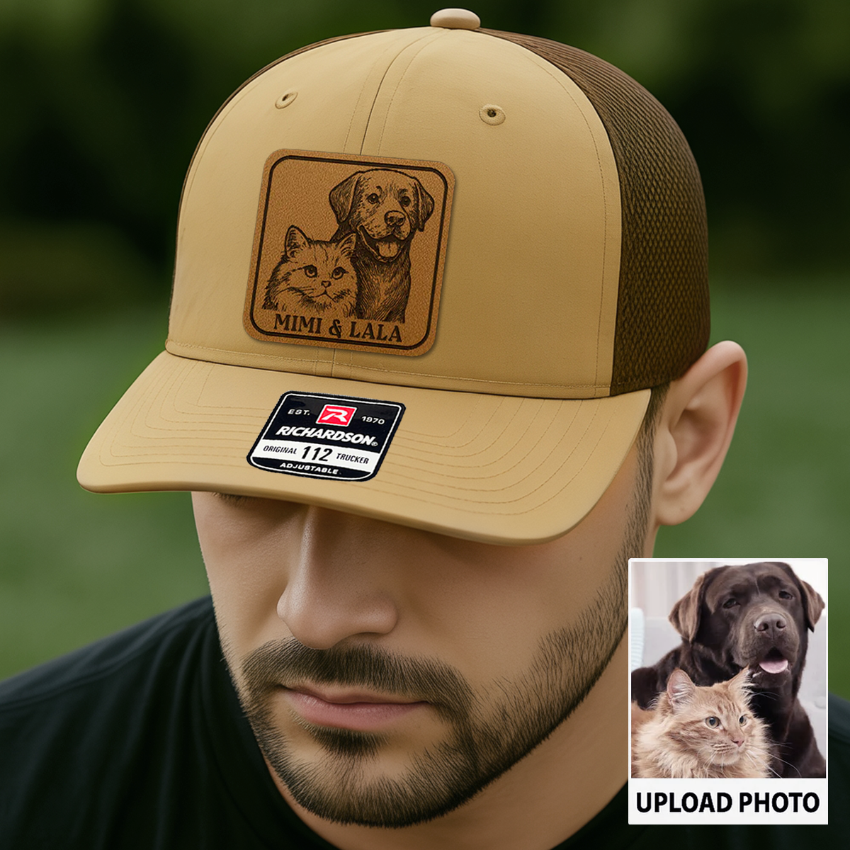Custom Dog & Cat Photo Trucker Hat | Personalized Pet Patch Leather Patch Hat | Pet Memorial Gift TNGANSP032