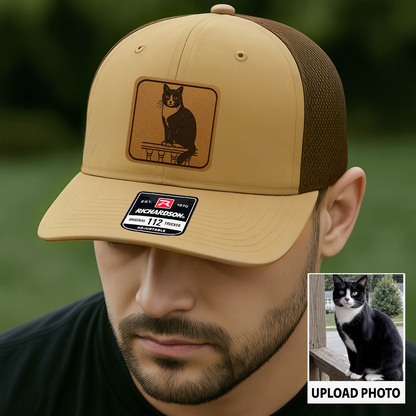 Personalized Cat Photo Leather Patch Hat | Trucker Hat With Cat Photo | Gift For Cat Lover TNGANSP040
