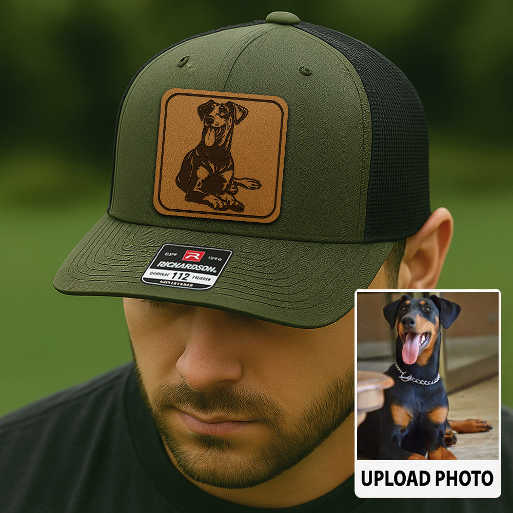 Custom Pet Photo Trucker Hat – Personalized Pet Patch Leather Patch Hat – Dog Lovers Gift – Pet Memorial Gifts TNGANSP006