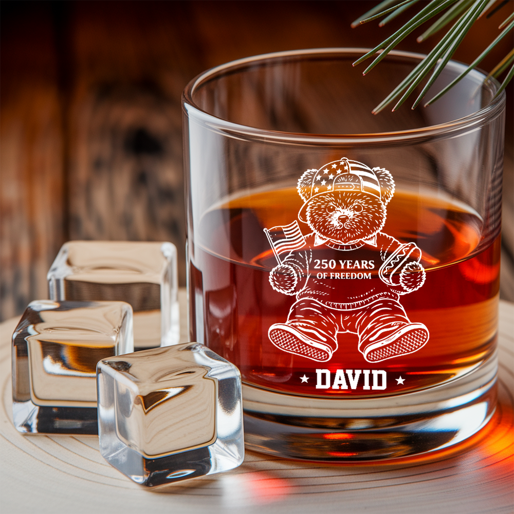 Personalized America 250 Years Engraved Whiskey Decanter Set, Patriotic Teddy Bear Gift 1776–2026 THUC99