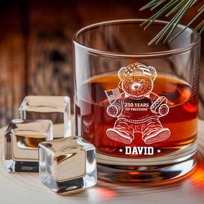 Personalized America 250 Years Engraved Whiskey Decanter Set, Patriotic Teddy Bear Gift 1776–2026 THUC99