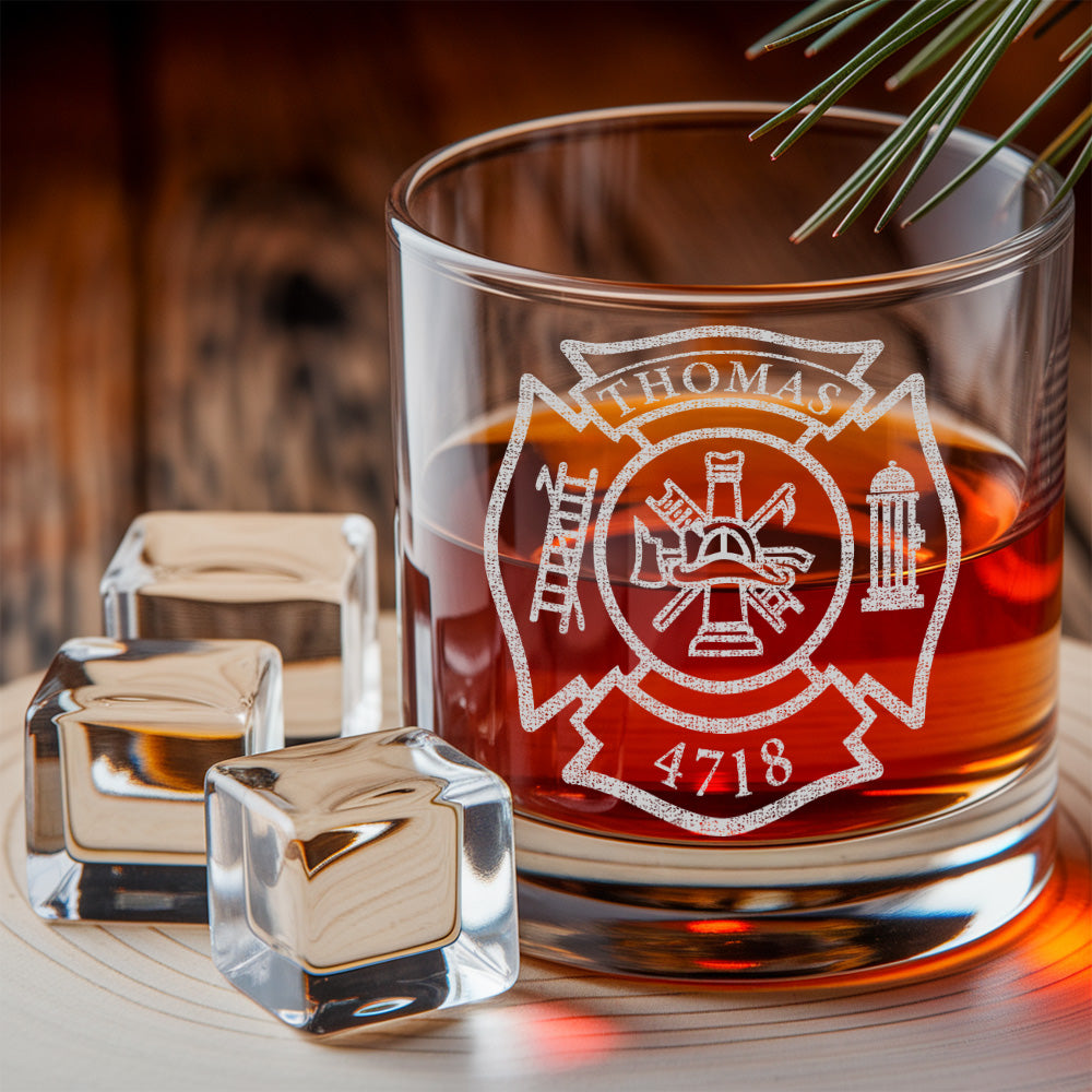 Personalized Firefighter Decanter Set – Custom Fire Dept Name & Number Engraved Whiskey Gift
