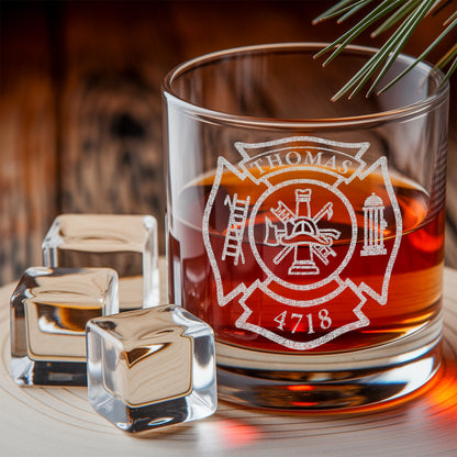 Personalized Firefighter Decanter Set – Custom Fire Dept Name & Number Engraved Whiskey Gift