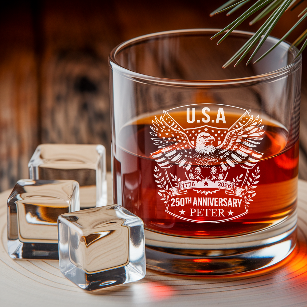 Custom Name Eagle USA 250th Anniversary Engraved Whiskey Decanter Set, Patriotic Bourbon Gift THUC99