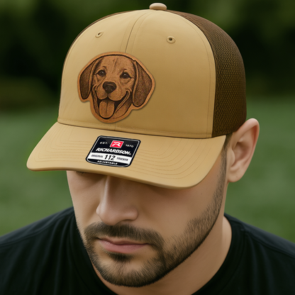 Custom Pet Photo Trucker Hat – Personalized Leather Patch Hat – Dog Gift – Custom Pet Face Hat NGOC99A7