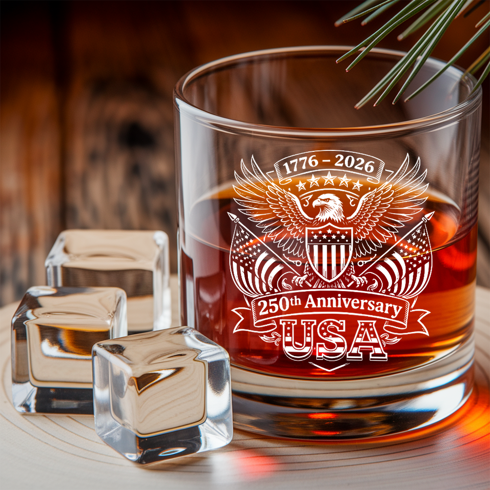 America 1776–2026 250 Years Engraved Whiskey Decanter Set, Patriotic Eagle Bourbon Gift THUC99