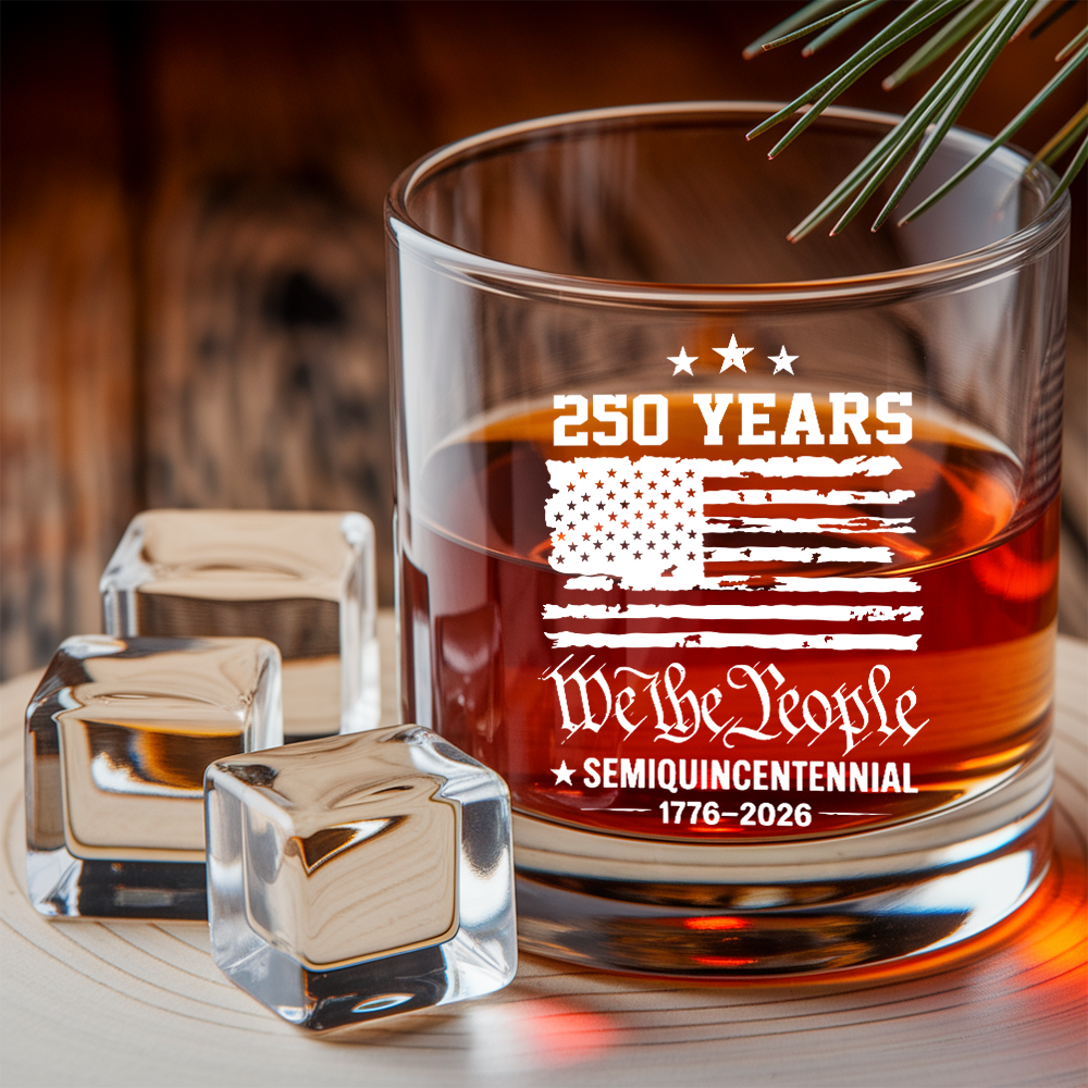 We The People 250 Years Engraved Whiskey Decanter Set, Patriotic USA Flag Bourbon Gift 1776–2026 THUC99