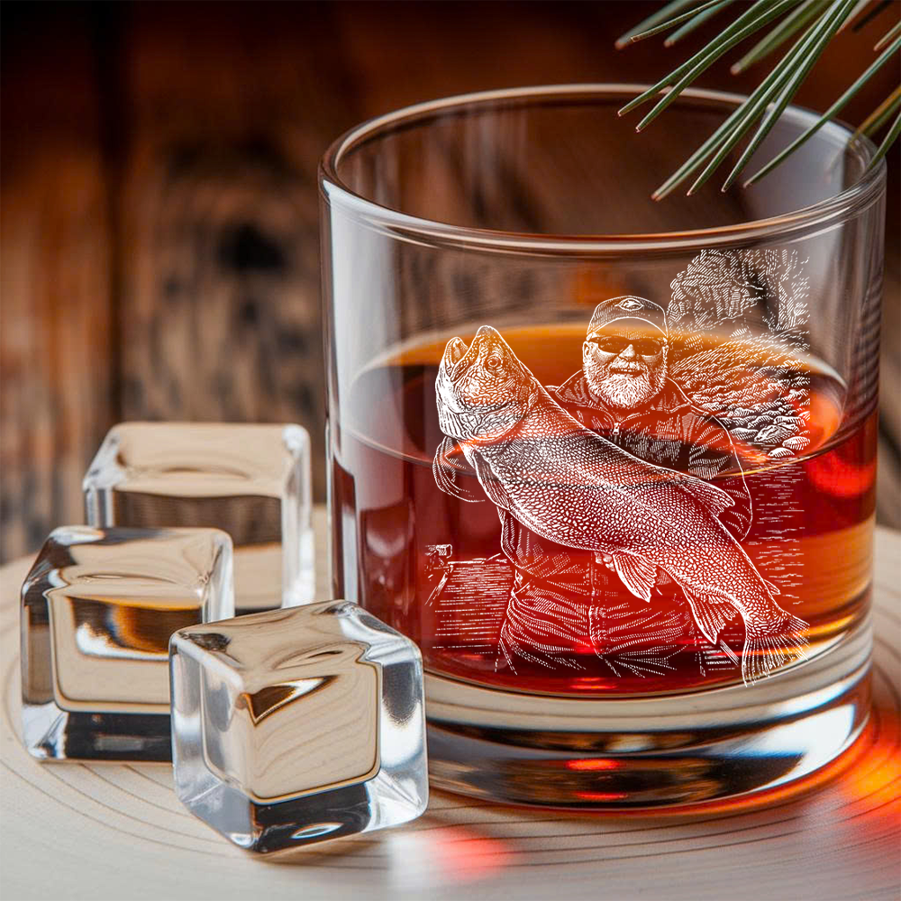 Custom Photo Fishing Whiskey Decanter Set, Engraved Whisket Glass Gift THUC99