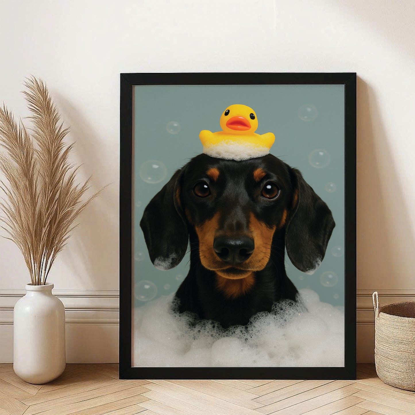 Custom Dog In Bathtub With Duck Toy Canvas Framed Wall Art