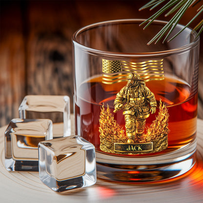 Personalized Firefighter Decanter Set – Gold Fireman & American Flag Custom Whiskey Gift