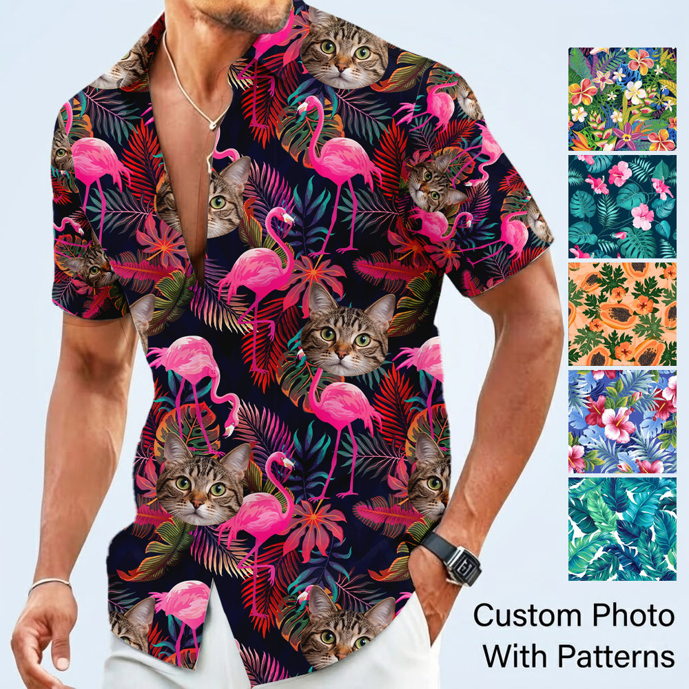 Custom Photo Cat Hawaiian Shirt, Personalized Pet Aloha Shirt, Family Matching Summer Outfit THUC99