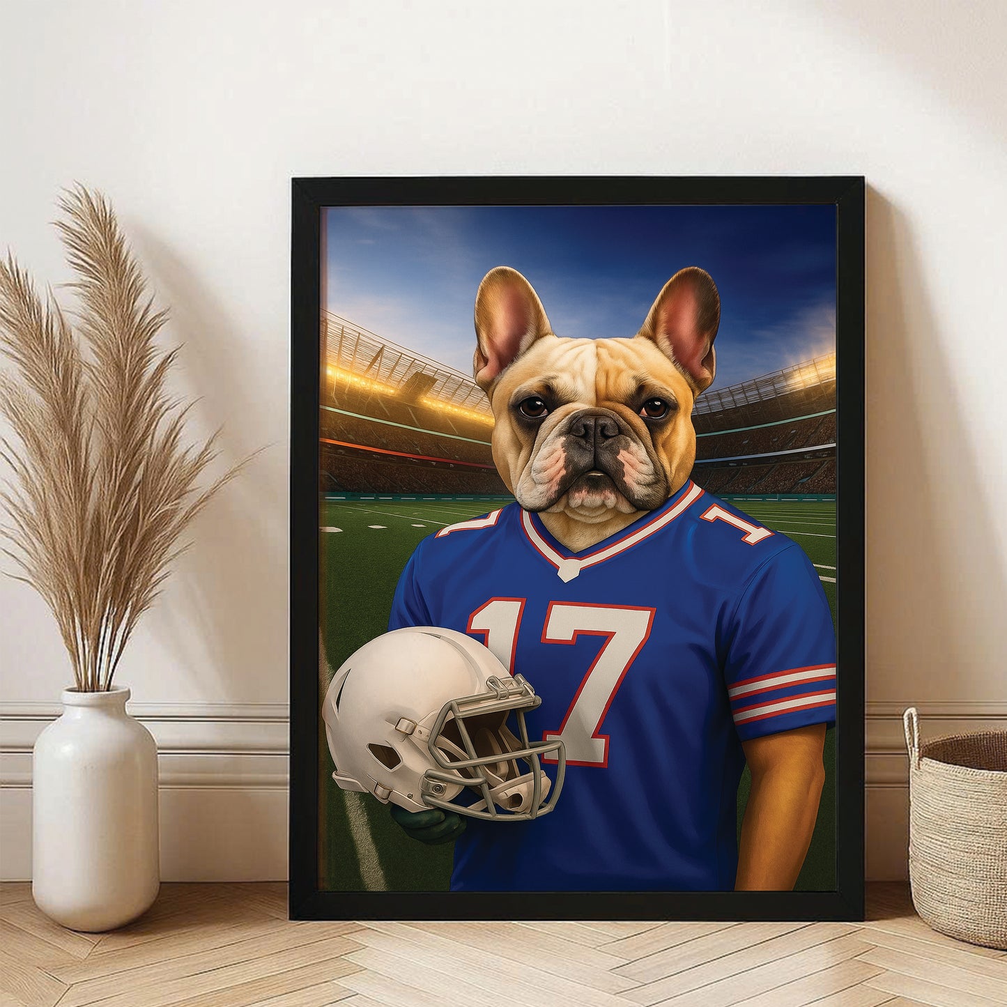 Custom Dog Photo Football Style Canvas Framed Wall Art _ Gift For Dog Lovers
