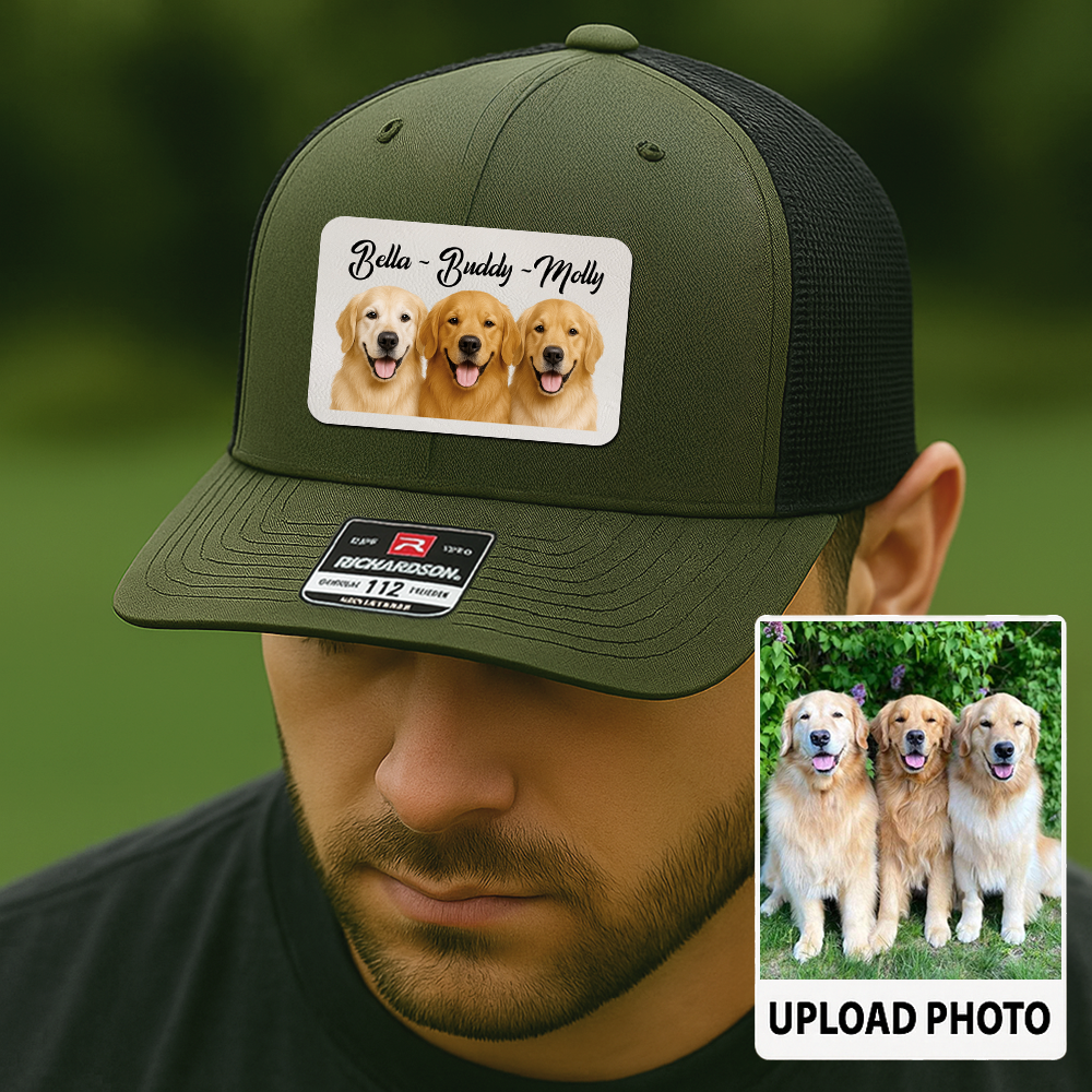 Custom Pet Hat with Leather Patch – Personalized Dog Cap – Memorial Gift for Pet Lover TH9911