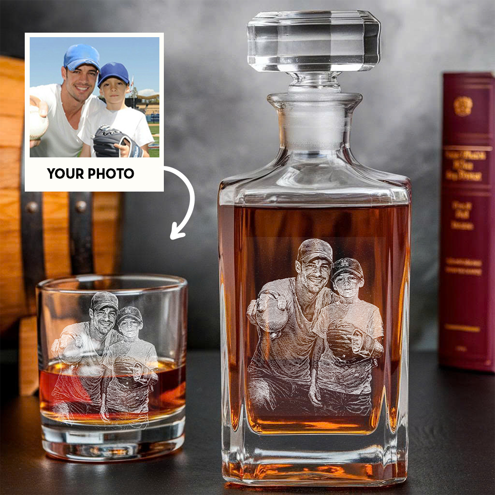 Custom Photo Baseball Dad Whiskey Decanter with Photo, Custom Decanter with Your Photo, Personalized Family Gift THUC99