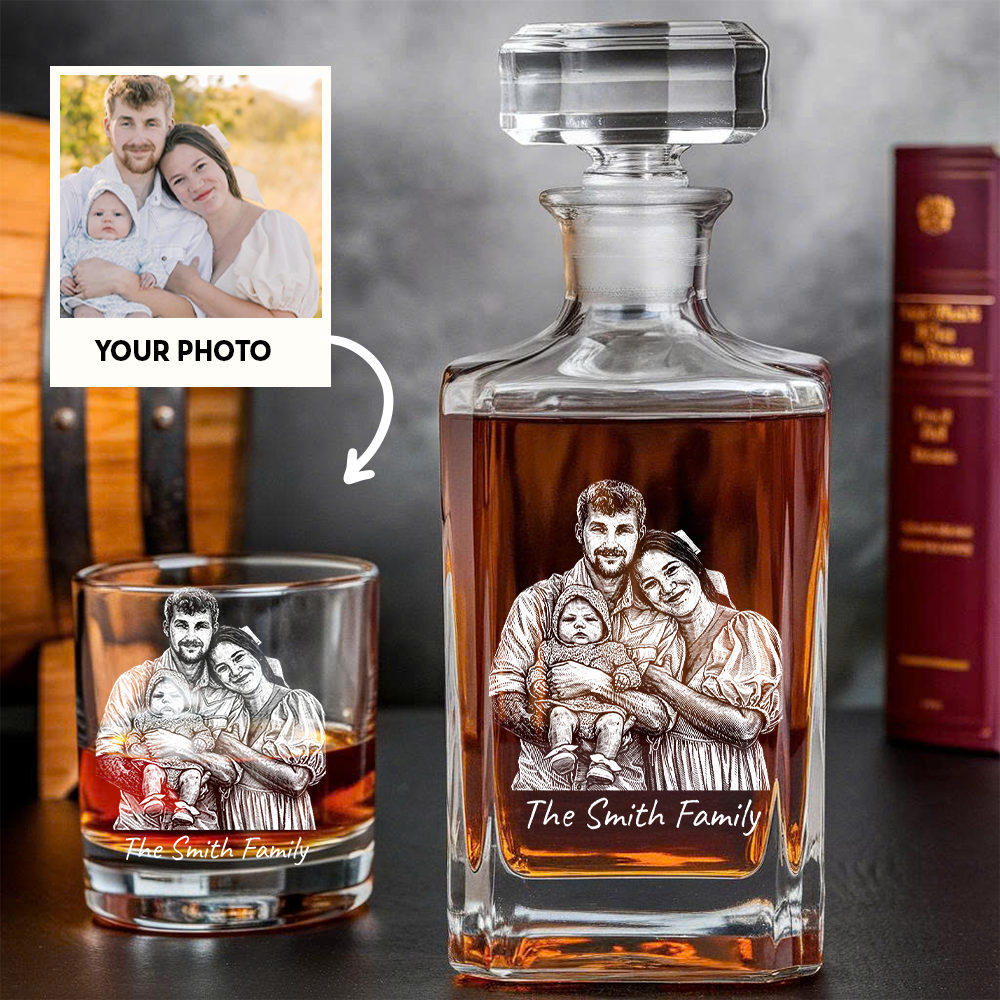Custom Photo Family Whiskey Decanter Set,  Personalized Father's Day Gift THUC99