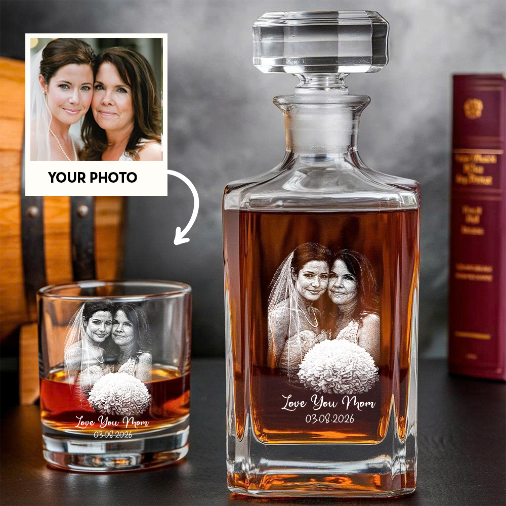 Custom Photo Mom And Daughter Whiskey Decanter Set, Personalized Family Gift THUC99