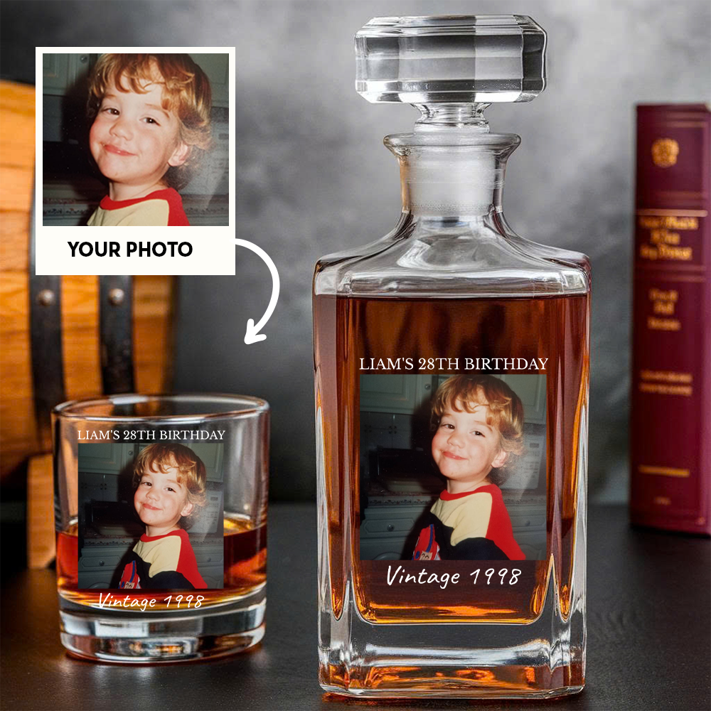 Custom Photo Birthday Whiskey Decanter, Engraved Bourbon Bottle Gift THUC99