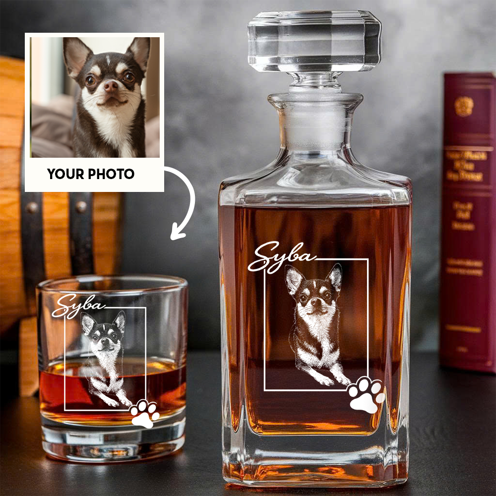Custom Photo Dog Paw Whiskey Decanter Set with Name, Personalized Dog Lover Gift THUC99