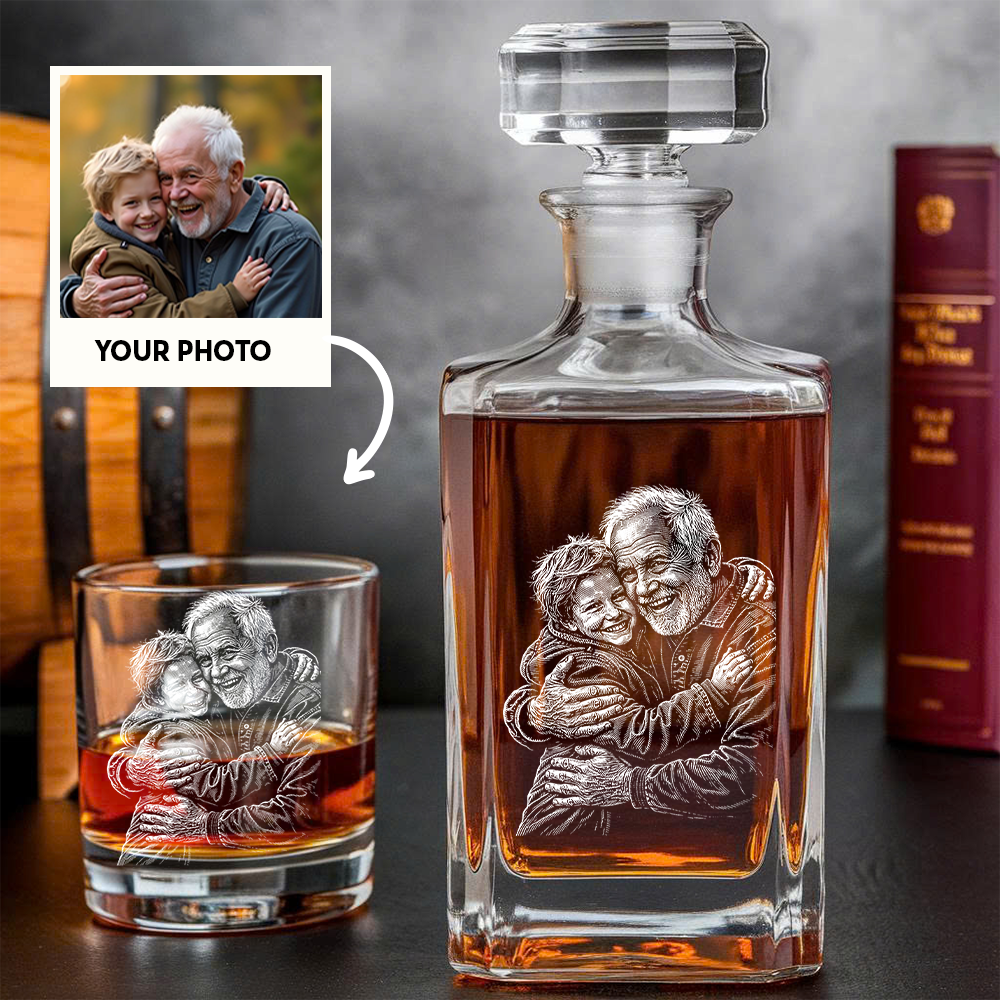 Custom Photo Grandpa Whiskey Decanter Set, Personalized Family Gift THUC99