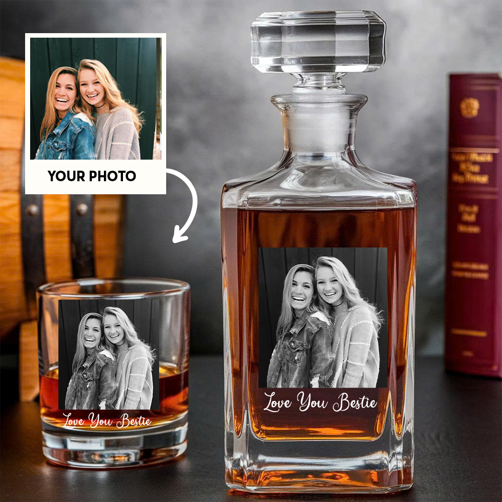 Custom Photo Besties Black And White Whiskey Decanter, Personalized Family Gift THUC99