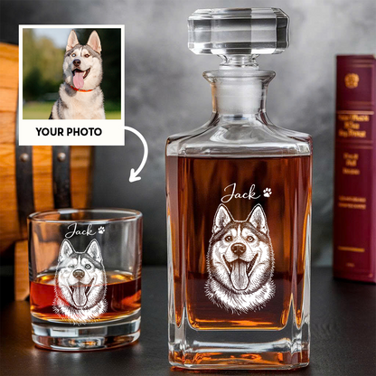 Custom Photo Dog Whiskey Decanter Set with Name, Personalized Dog Lover Decanter Gift THUC99