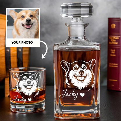 Custom Photo Dog Whiskey Decanter Set with Name, Personalized Pet Portrait Decanter, Dog Lover Gift THUC99