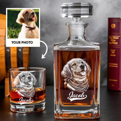 Custom Photo Dog with Name Whiskey Decanter Set, Personalized Pet Portrait Decanter, Custom Dog Lover Gift THUC99