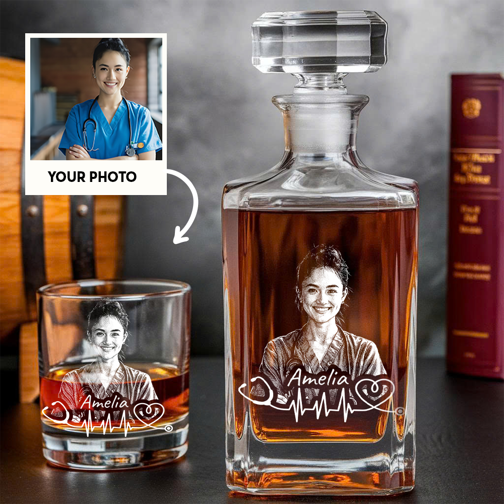 Custom Photo Nurse or Doctor Whiskey Decanter Set, Personalized Name Medical Decanter THUC99