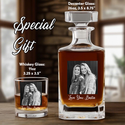 Custom Photo Besties Black And White Whiskey Decanter, Personalized Family Gift THUC99