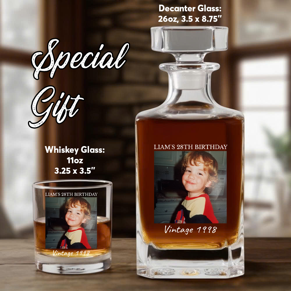 Custom Photo Birthday Whiskey Decanter, Engraved Bourbon Bottle Gift THUC99