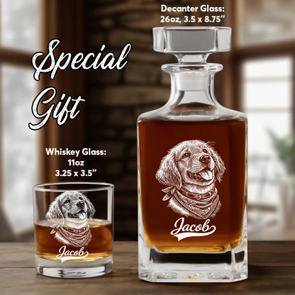 Custom Photo Dog with Name Whiskey Decanter Set, Personalized Pet Portrait Decanter, Custom Dog Lover Gift THUC99