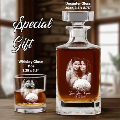 Custom Photo Mom And Daughter Whiskey Decanter Set, Personalized Family Gift THUC99
