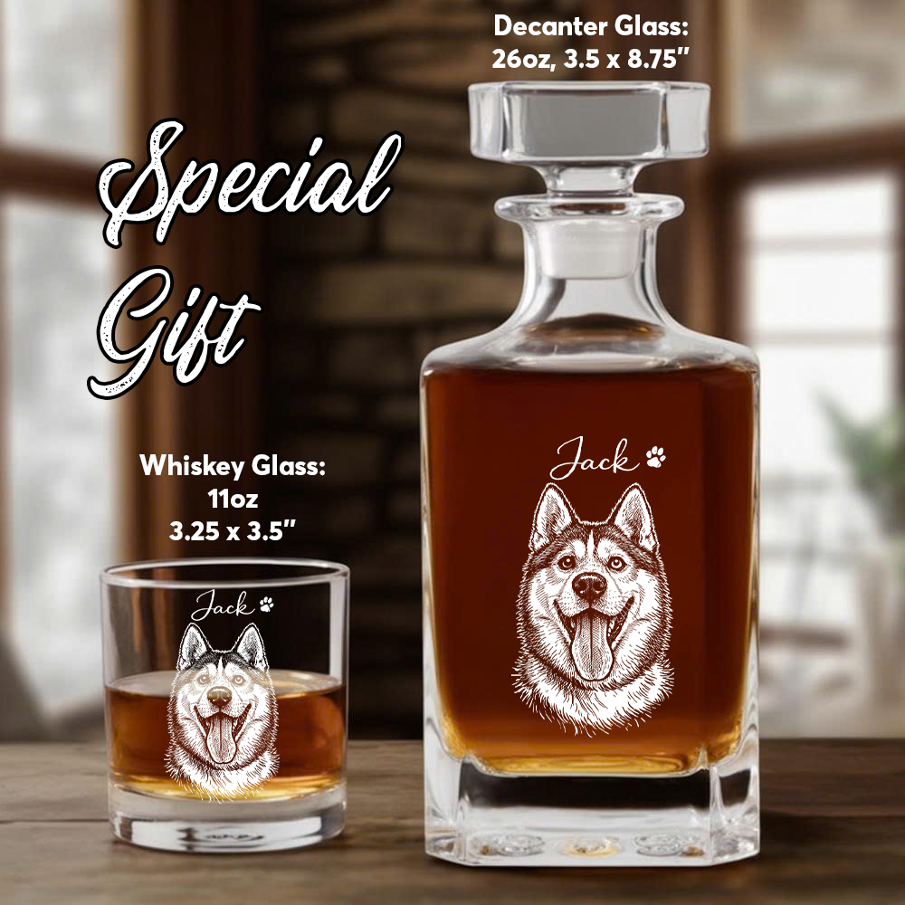 Custom Photo Dog Whiskey Decanter Set with Name, Personalized Dog Lover Decanter Gift THUC99