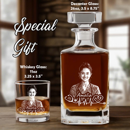 Custom Photo Nurse or Doctor Whiskey Decanter Set, Personalized Name Medical Decanter THUC99