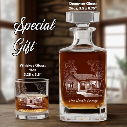 Custom Photo House Whiskey Decanter Set, Personalized Family Gift THUC99