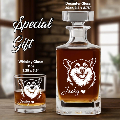 Custom Photo Dog Whiskey Decanter Set with Name, Personalized Pet Portrait Decanter, Dog Lover Gift THUC99