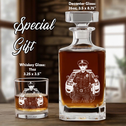 Personalized Photo Police Officer Whiskey Decanter Set with Name, Gift For Dad, Retirement Gift THUC99
