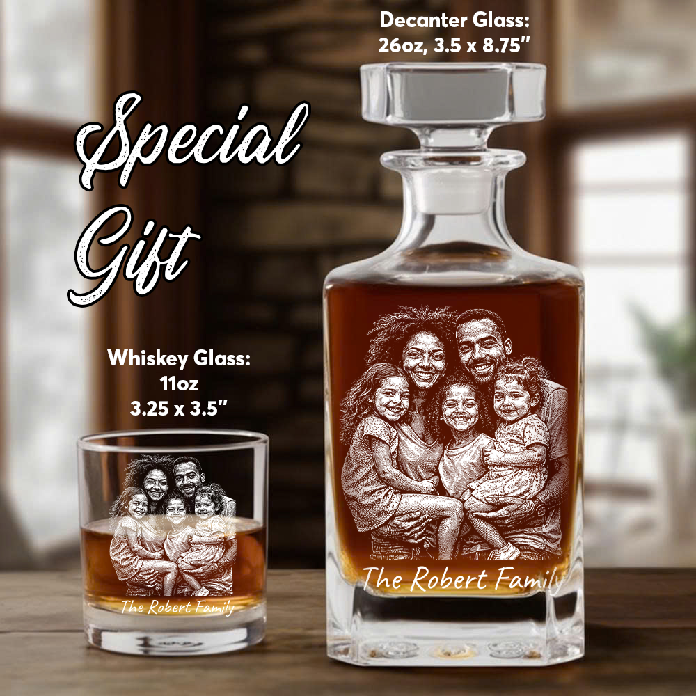Custom Photo Family Whiskey Decanter Set,  Personalized Father's Day Gift THUC99
