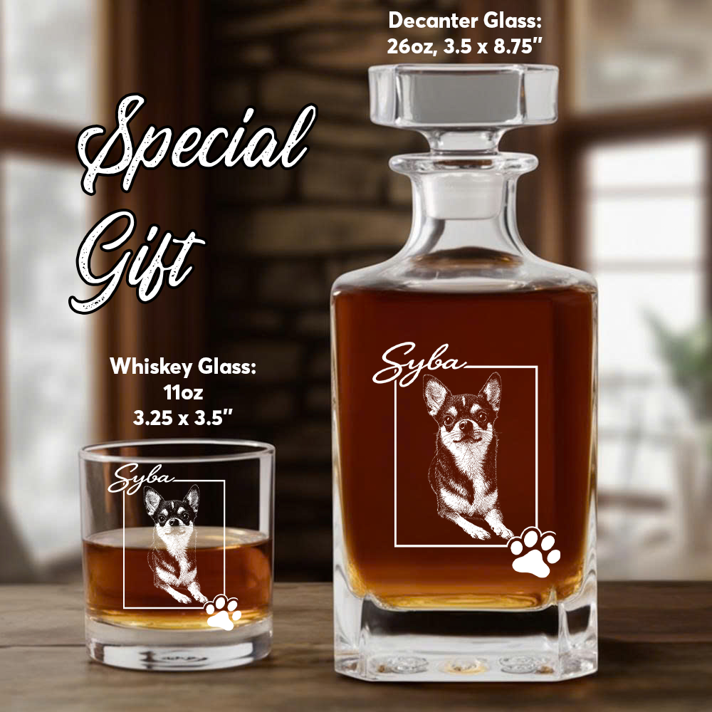 Custom Photo Dog Paw Whiskey Decanter Set with Name, Personalized Dog Lover Gift THUC99