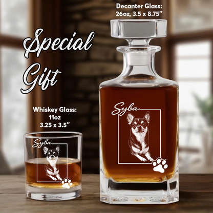Custom Photo Dog Paw Whiskey Decanter Set with Name, Personalized Dog Lover Gift THUC99