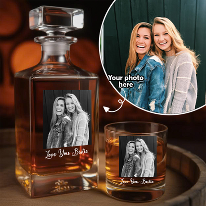 Custom Photo Besties Black And White Whiskey Decanter, Personalized Family Gift THUC99