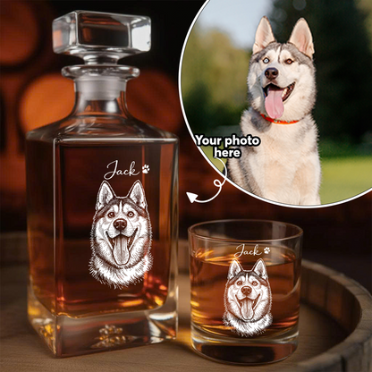 Custom Photo Dog Whiskey Decanter Set with Name, Personalized Dog Lover Decanter Gift THUC99