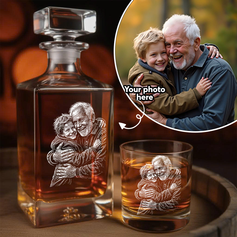 Custom Photo Grandpa Whiskey Decanter Set, Personalized Family Gift THUC99
