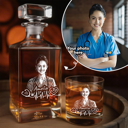 Custom Photo Nurse or Doctor Whiskey Decanter Set, Personalized Name Medical Decanter THUC99