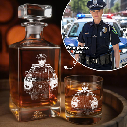 Personalized Photo Police Officer Whiskey Decanter Set with Name, Gift For Dad, Retirement Gift THUC99