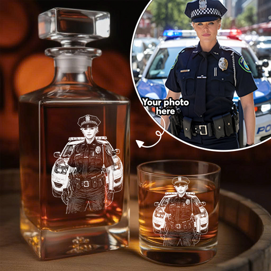 Personalized Photo Police Officer Whiskey Decanter Set with Name, Gift For Dad, Retirement Gift THUC99