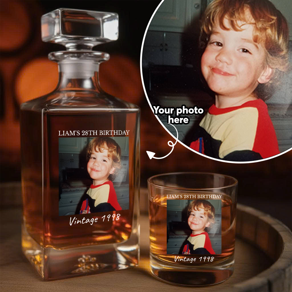 Custom Photo Birthday Whiskey Decanter, Engraved Bourbon Bottle Gift THUC99